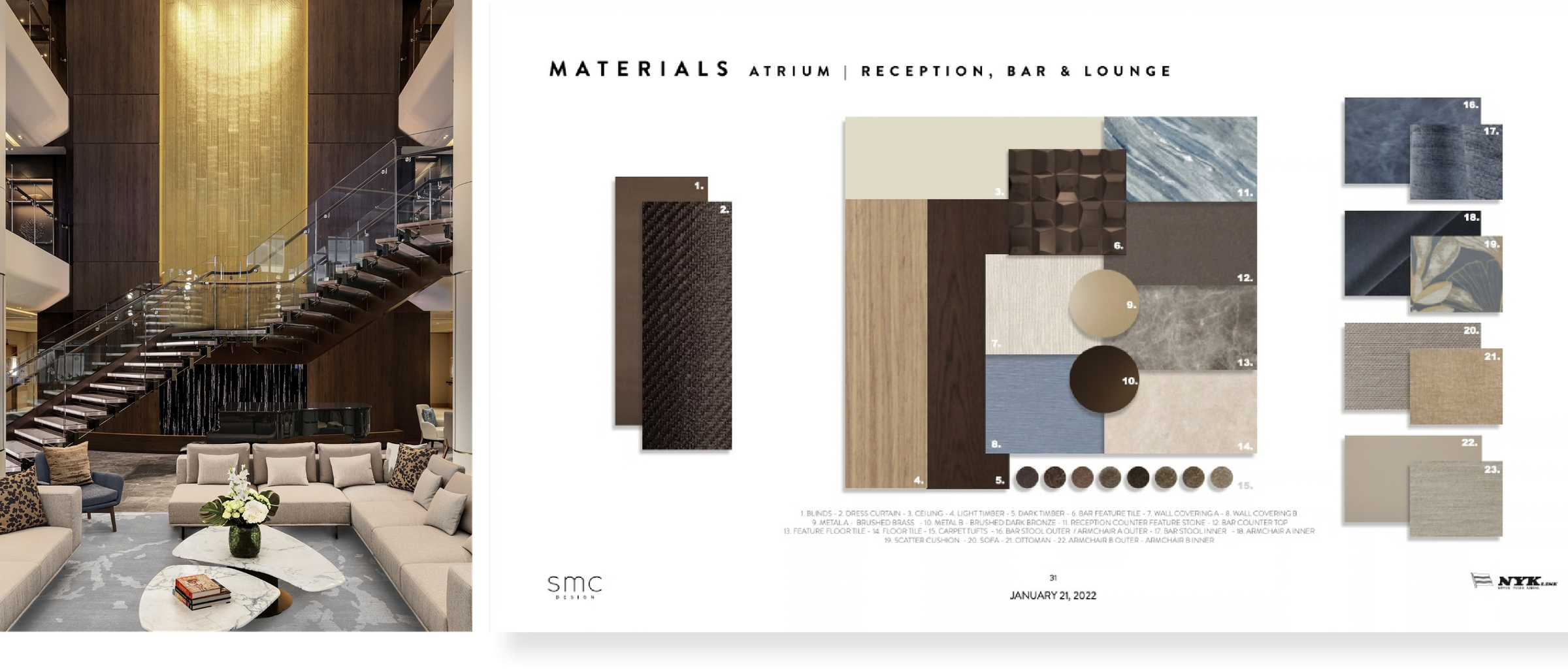 ASUKA III atrium, material and furniture presentation